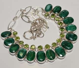 MARVELOUS  FACETED EMERALD , PERIDOT .925 SILVER NECKLACE 18  