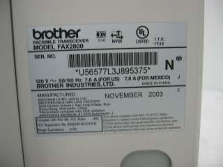 Brother IntelliFAX 2800 Used B/W Laser Fax Machine  