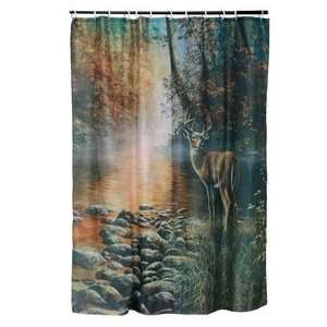  Beside Still Water Deer Shower Curtain   Deer Decor