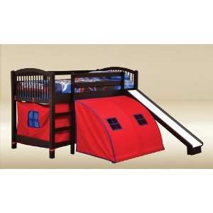    Walnut Finish Twin Jr. Loft Tent Bed & Slide