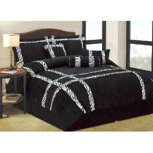 King Size Micro Fiber Black /White Zebra Patchwork Comforter Set 