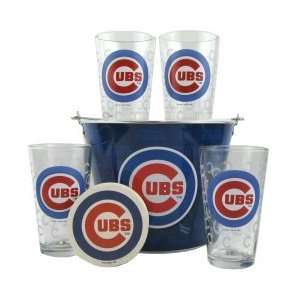 Chicago Cubs Pint Glasses and Beer Bucket Set  MLB Chicago Cubs Gift 