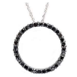  .55CT Black Diamond 14K Circle Pendant Necklace Jewelry