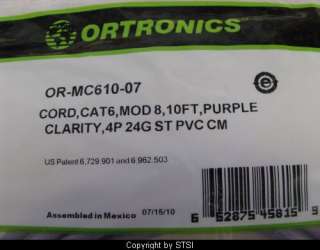Ortronics OR MC610 07 10 Ft Purple Cat6 Cable ~STSI  