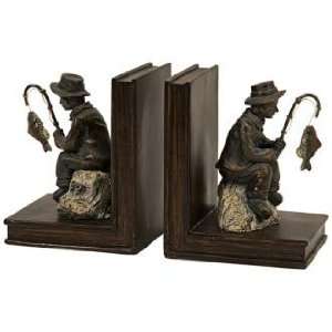  Set of Two Aged Bronze Fisherman Bookends