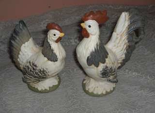 Up for sale is a cute pair of ceramic figurines, a rooster (8”, 6.50 