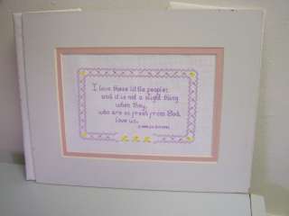 Finished Cross Stitch Baby Verse Matted Charles Dickens Quote Ducks 