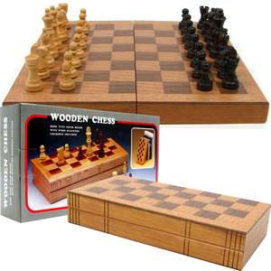 Wooden Book Style Chess Board w/ Staunton Chessmen TG 844296060122 