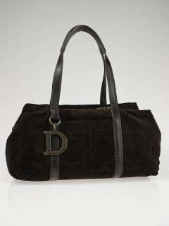 Christian Dior Brown Suede Cannage Polochon Medium Satchel Bag  
