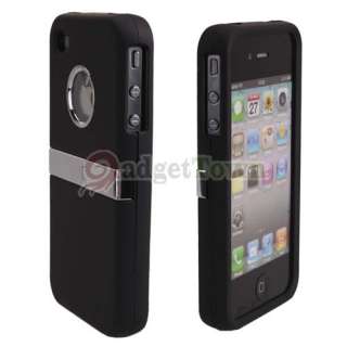 Deluxe Black Chrome 2 Piece Stand Bumper Cover Case For Apple iPhone 4 