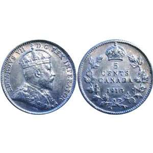  RARE 1910 Canadian Silver Nickel    Pointed Leaves Die 