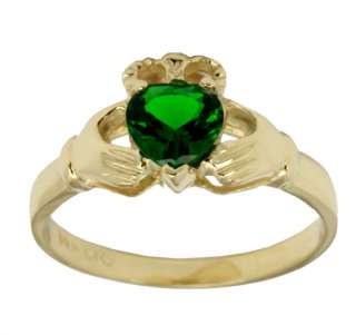 New Ladies Silver Gold Irish Claddagh Ring with Emerald  