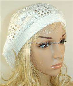 Crochet Hat Knit Lace French Beret Beanie Twist Sheer  
