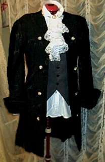 Deadly Black Brocade Pirate Colonial Frock Coat 42  