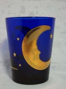 Culver Libbey Cobalt Blue Gold Colored Moon Stars Beverage Glass USA 