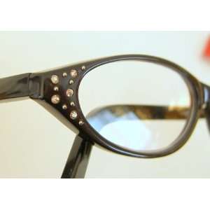   D35) Reading Glasses, Cats Eye With Rhinestones Plastic Frame, +1.75