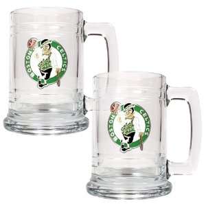  Boston Celtics 2pc 15oz Glass Tankard Beer Mug Set 