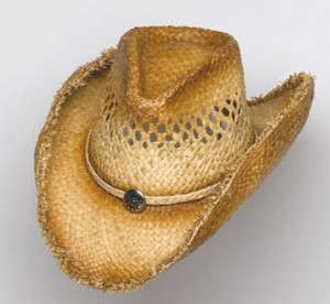 COWBOY STRAW RAFFA HAT FRAYED SILVER CONCHO Size L   XL  