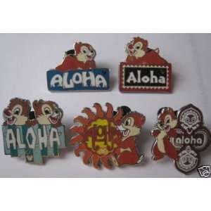  5 Chip & Dale Aloha SET Hidden Mickey III Disney Pins 