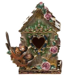   Birdhouse Bird Wren Jeweled Box Crystal Trinket Wee Figurine  