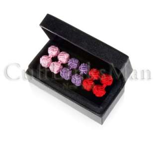 Pink Purple Red Trio of Silk Knot Cuff Links GIFT BOXED CL SK 0003 