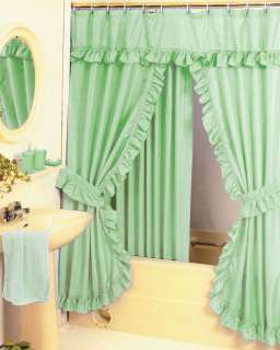DOUBLE SWAG FABRIC SHOWER CURTAIN BATHROOM SET NEW 5 COLORS  