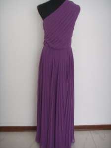 795 Halston Heritage Pleated One Shoulder Gown in Purple and Taupe 