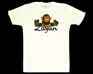 Zildjian Cymbals White Monkey Tee Shirt T Shirt Sizes S M L XL  