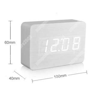 Modern White LED Wooden Wood Desktop USB/AAA Digital Alarm Clock Night 