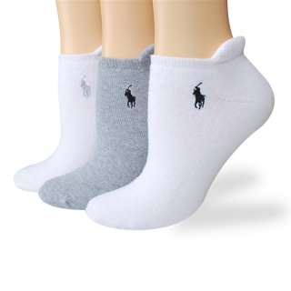 Ralph Lauren womens socks Heel Tab cotton no show grey/white 3 pairs 