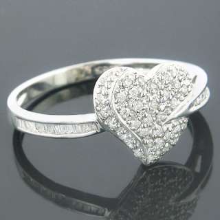 14K Gold Heart Shaped Diamond Ring Round Baguette .24ct  
