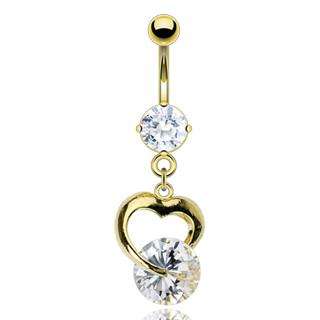 GOLD PLATED DOUBLE GEM SOLITAIRE BELLY RING NAVEL A53  