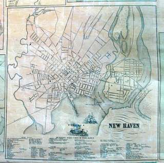 Antique Wall Map New Haven County CT Connecticut  