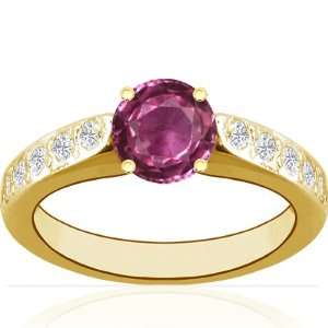   18K Yellow Gold Round Cut Pink Sapphire Ring With Sidestones Jewelry