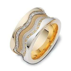   14 Karat Multi Texture Two Tone Gold Unique Diamond Wedding Band Ring