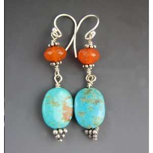  Turquoise Dangle Earrings   Carnelian   Sterling Silver Jewelry