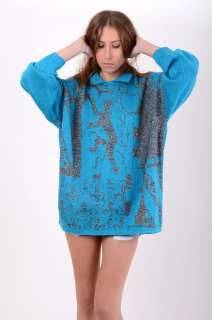   OVERSIZED Knit MINI Sweater Dress S M L Blue Jumper Preppy Top  