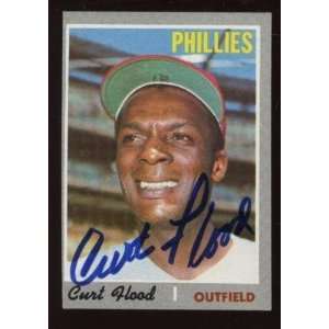  Autographed Curt Flood Ball   1970 Topps #360 EXMT B & E 