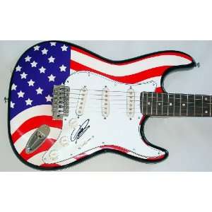  Asia Geoff Downes Autographed Signed USA Flag Guitar 