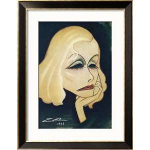 Greta Garbo Swedish American Film Actress a Caricature Framed Art 