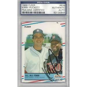 Kirby Puckett Autographed/Hand Signed 1988 Fleer Card PSA/DNA Slabbed 