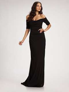Badgley Mischka   Off the Shoulder Ruched Jersey Gown    