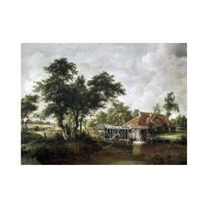  Watermill With The Great Red Roof by Meindert Hobbema 