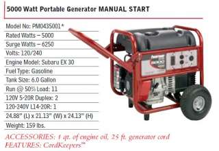 Powermate 5000 watt Generator 10hp Subaru #PM0435001  