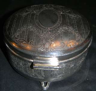 ANTIQUE 1920 DERBY SILVER PLATE ENGRAVED JEWELRY BOX  