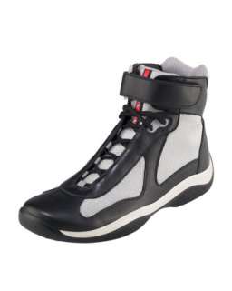 High Top Leather Sneaker, Black/Silver
