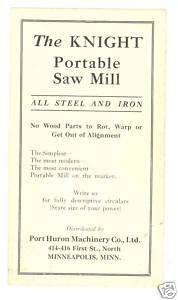 1910 Knight Portable Saw Mill, Minneapolis, MN Brochure  