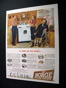 Norge Gas Range country style kitchen 1946 print Ad  