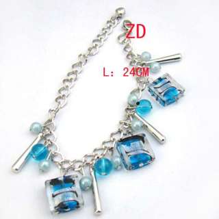 A0285 Lampwork Glass Crystal Beads Candy Bracelet Blue  