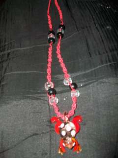 Hand made blown red Hemp Necklace Frog Glass pendant 